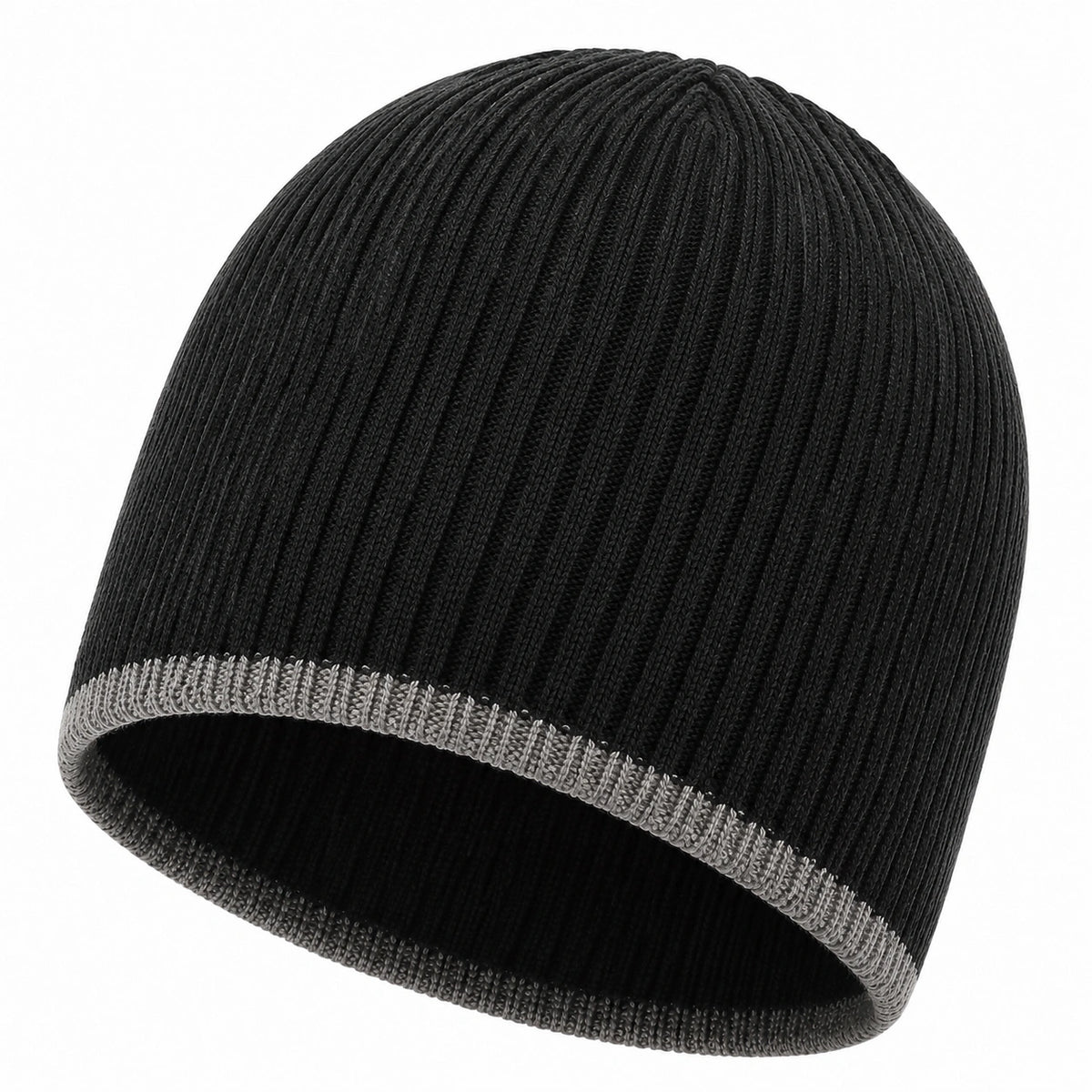 Berretto a coste taglia unica in maglia nero grigio - stile casual per uso quotidiano
