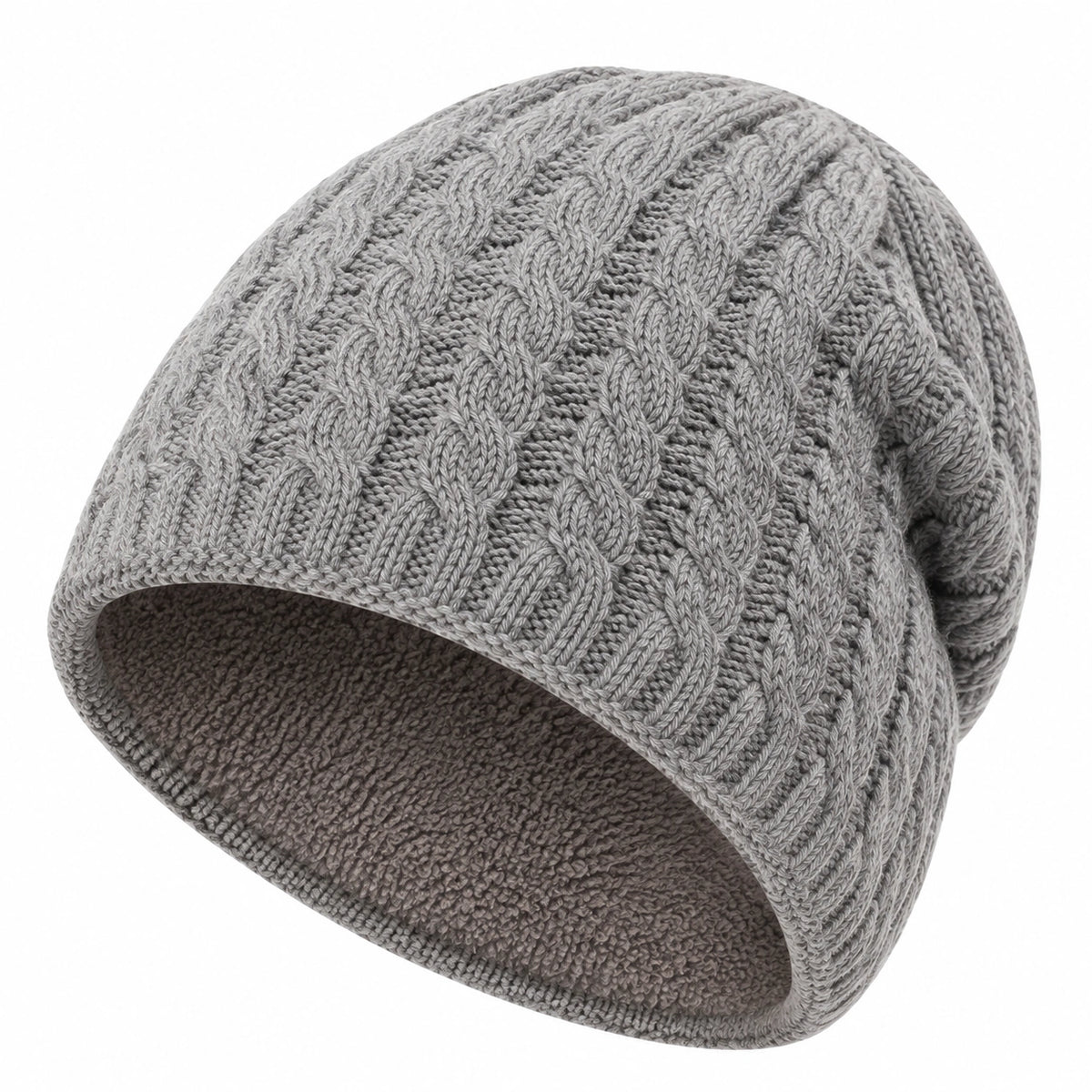 Berretto taglia unica in maglia grigio con interno morbido - stile casual per uso quotidiano