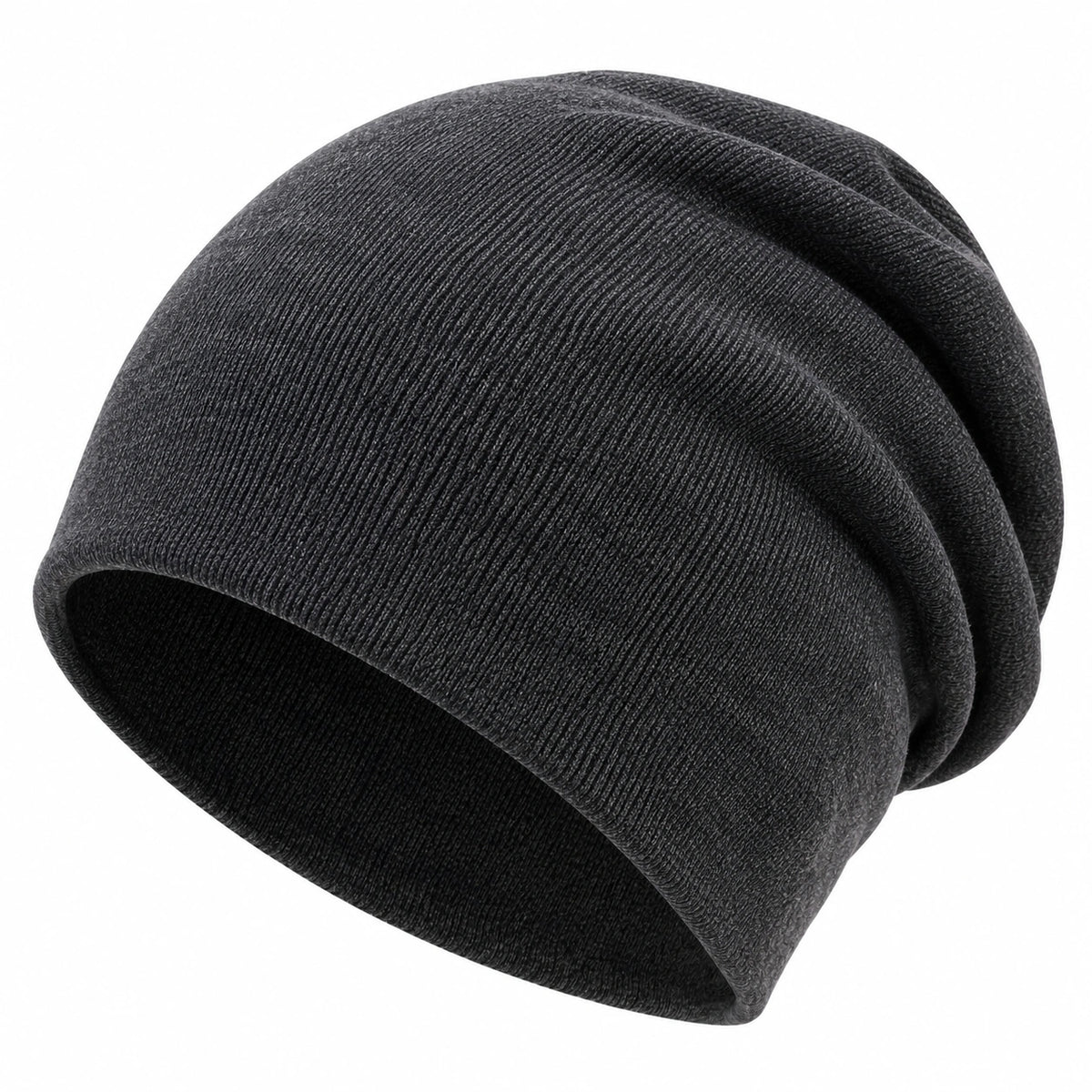 Berretto beanie taglia unica in maglia nero unisex a coste