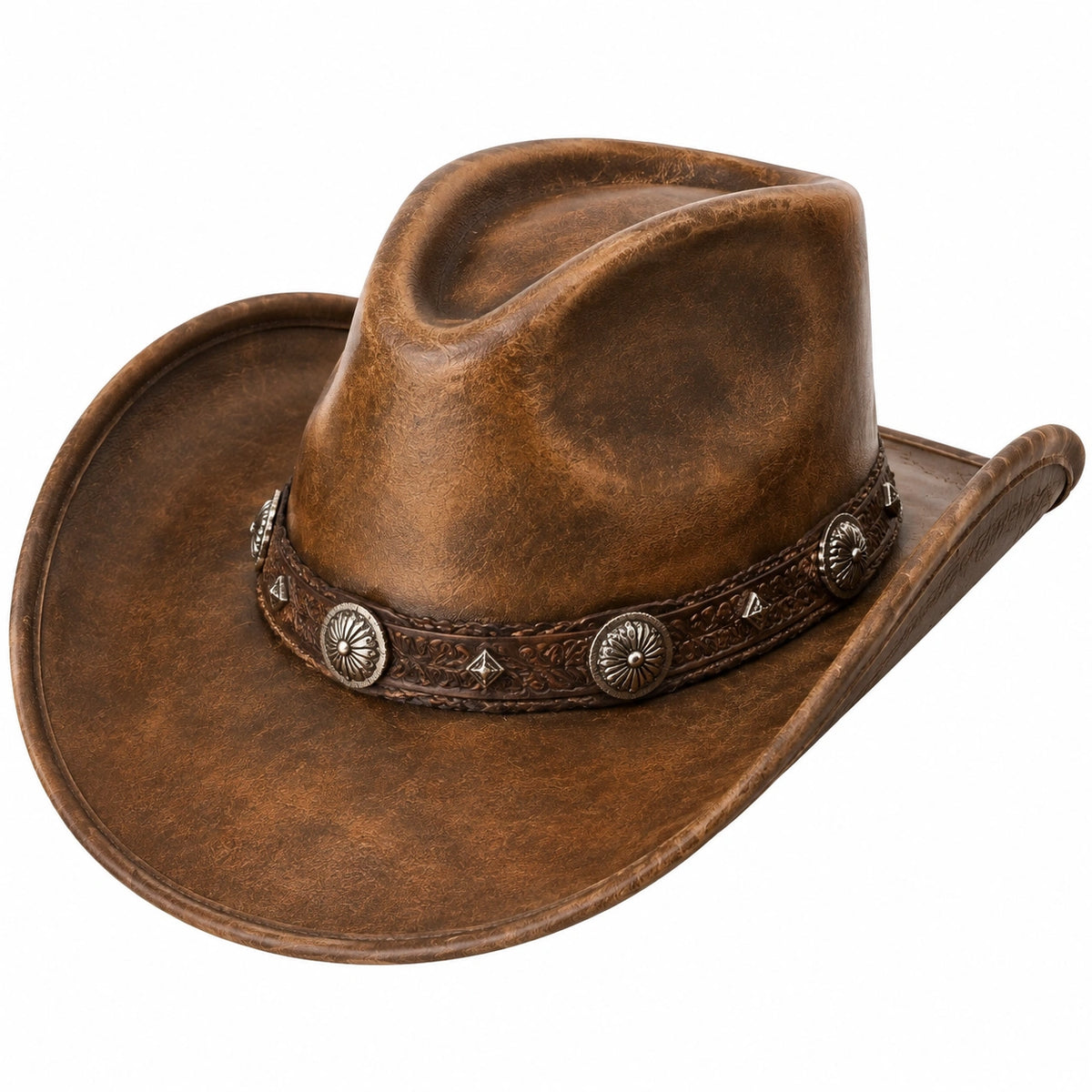 Cappello a tesa larga in similpelle marrone - taglia unica stile western