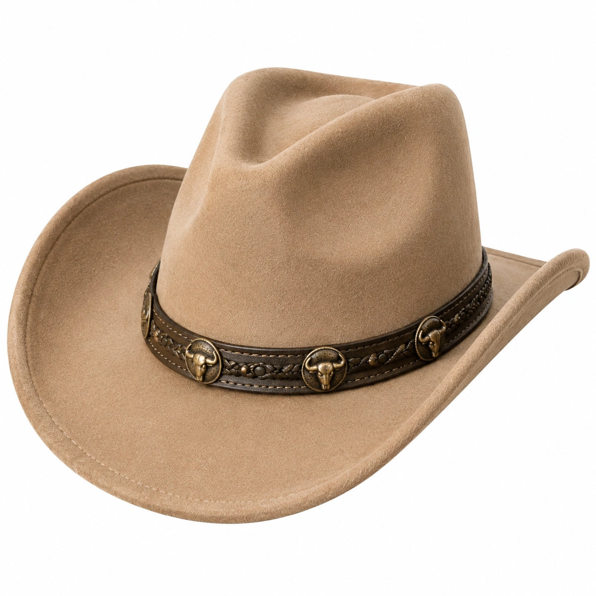 Cappello cowboy taglia unica in tessuto effetto camoscio beige con fascia decorativa stile western