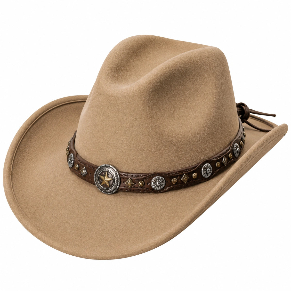 Cappello cowboy taglia unica in tessuto effetto feltro beige con fascia decorativa western