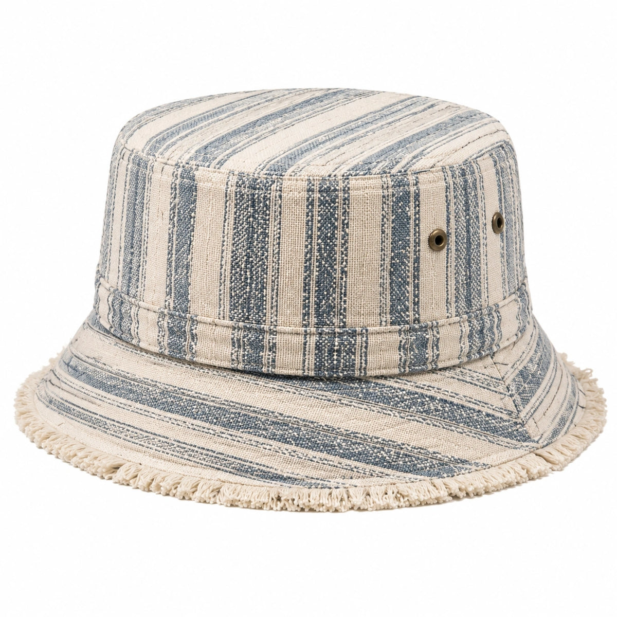Cappello pescatore taglia unica in tessuto blu/beige a righe con frange stile casual
