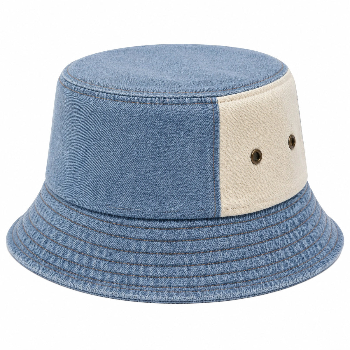 Cappello pescatore taglia unica in denim blu ecrù con occhielli stile casual
