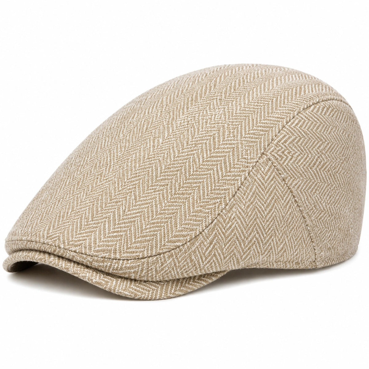 Cappello coppola taglia unica in tessuto beige a spina di pesce - stile classico
