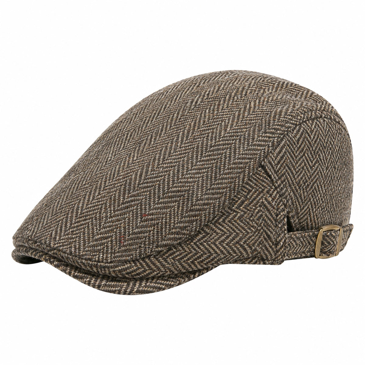 Coppola taglia unica in tessuto marrone beige con motivo spigato e chiusura regolabile